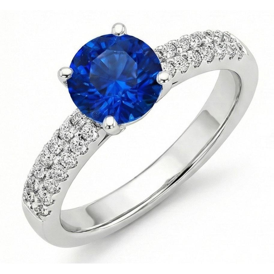 1.75 Ct Sapphire And Natural Earth Mined Diamond ( Not Lab Grown ) Wedding Ring 14K White Gold