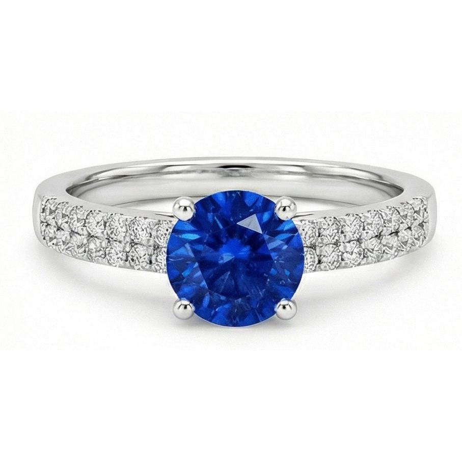1.75 Ct Sapphire And Natural Earth Mined Diamond ( Not Lab Grown ) Wedding Ring 14K White Gold
