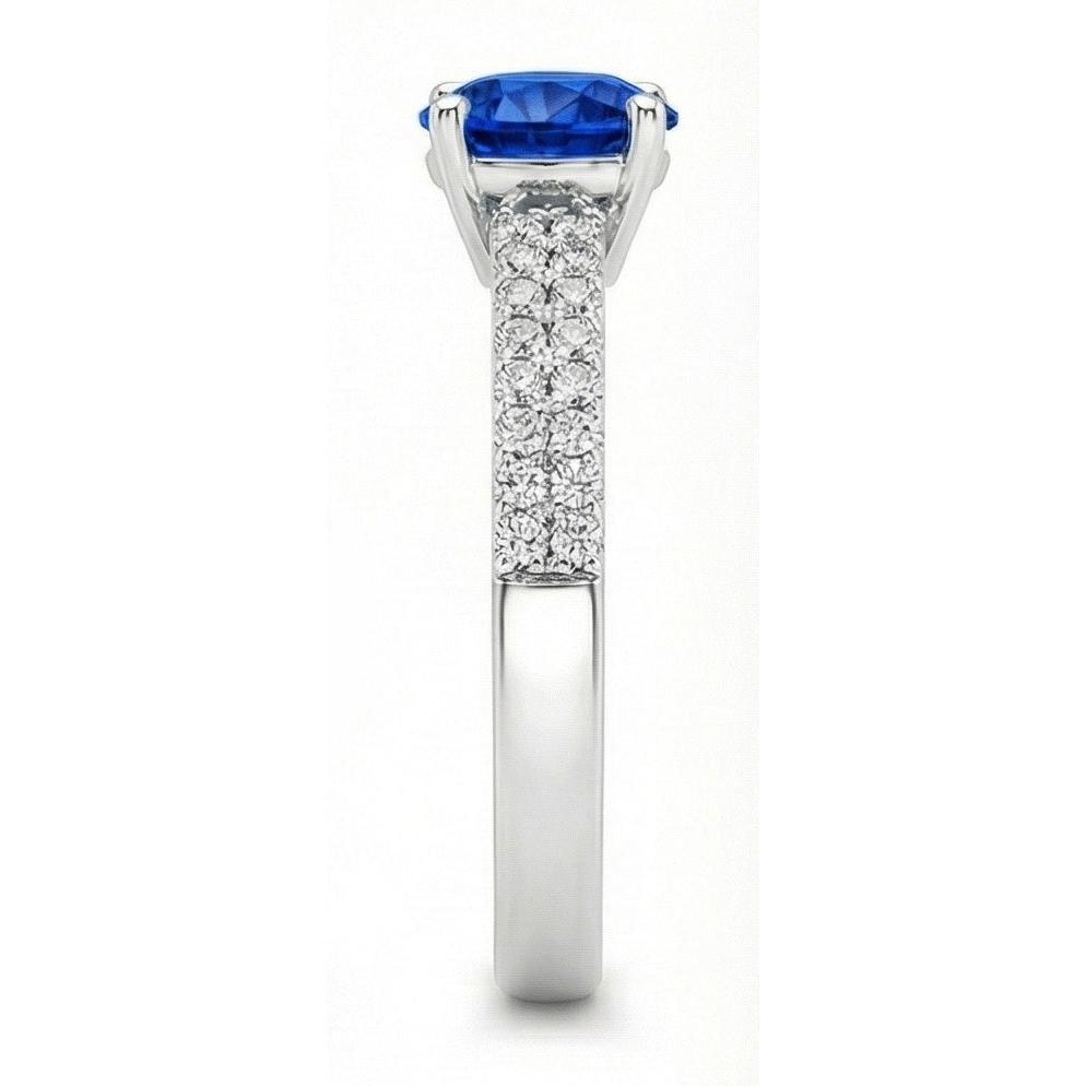 1.75 Ct Sapphire And Natural Earth Mined Diamond ( Not Lab Grown ) Wedding Ring 14K White Gold