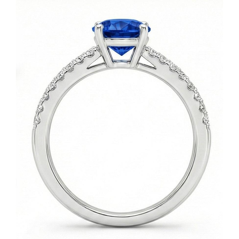 1.75 Ct Sapphire And Natural Earth Mined Diamond ( Not Lab Grown ) Wedding Ring 14K White Gold
