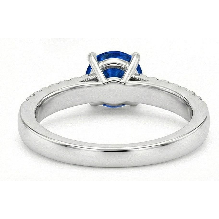 1.75 Ct Sapphire And Natural Earth Mined Diamond ( Not Lab Grown ) Wedding Ring 14K White Gold