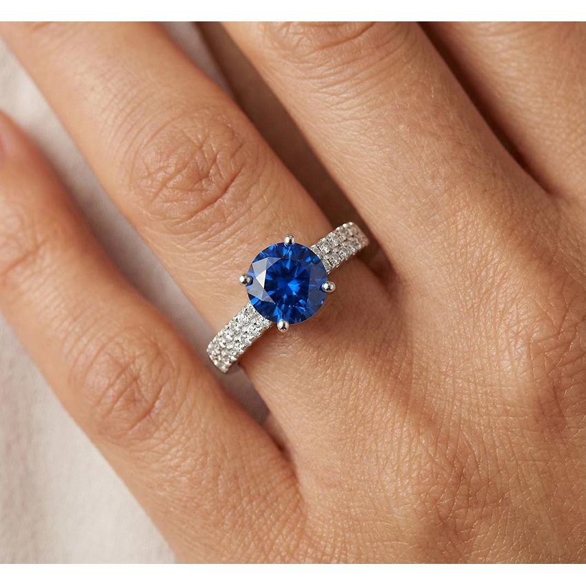 1.75 Ct Sapphire And Natural Earth Mined Diamond ( Not Lab Grown ) Wedding Ring 14K White Gold