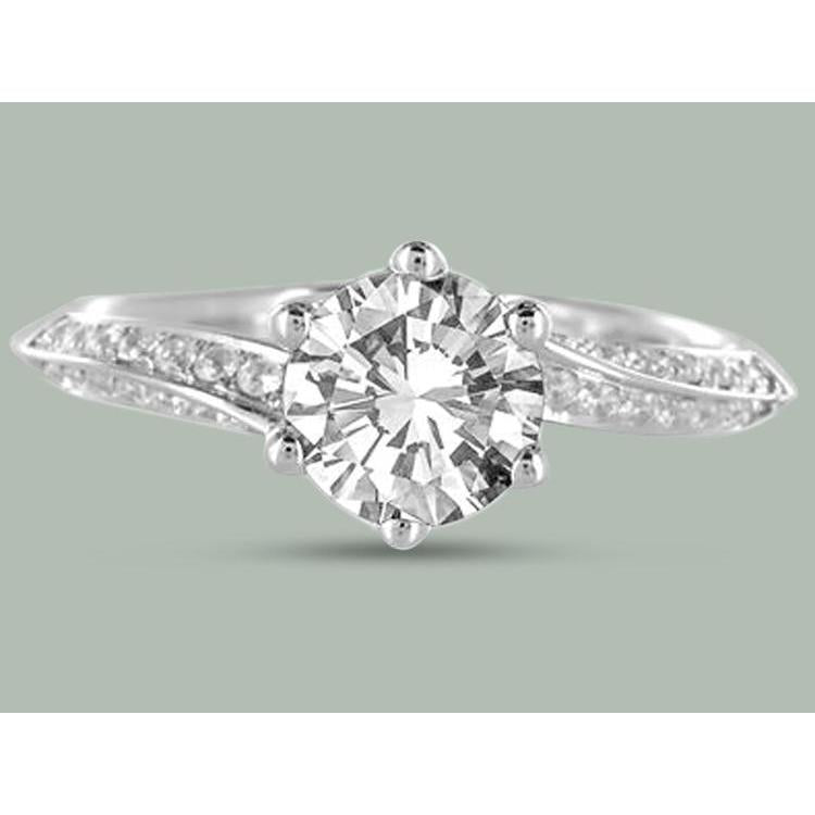 1.76 Carat Round Real Diamond Solitaire With Accents Engagement Ring