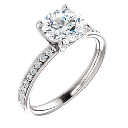 1.76 Carat Round Real Diamond White Gold 14K Solitaire With Accents Ring