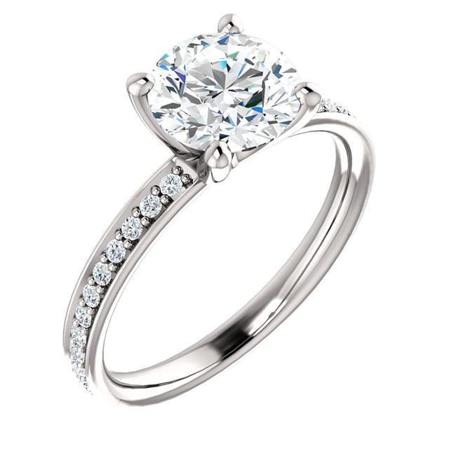 1.76 Carat Round Real Diamond White Gold 14K Solitaire With Accents Ring - Solitaire Ring with Accents-harrychadent.ca