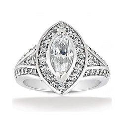 1.76 Ct Genuine Marquise Diamond Halo Wedding Ring