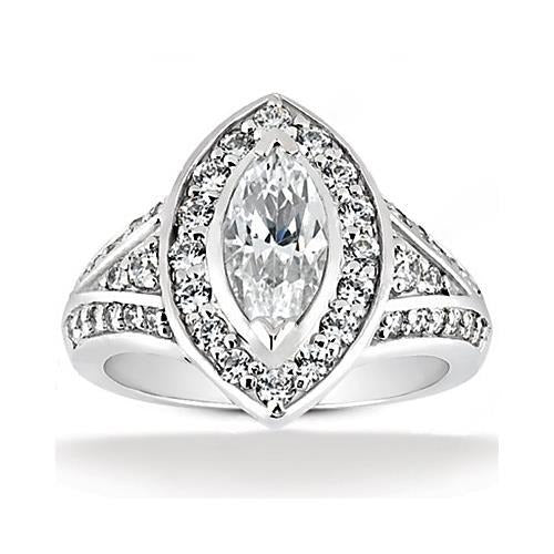 1.76 Ct Genuine Marquise Diamond Halo Wedding Ring