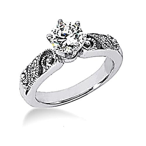 1.78 Carats Diamond Real Engagement Ring Set Vintage Style White Gold 14K - Engagement Ring Set-harrychadent.ca