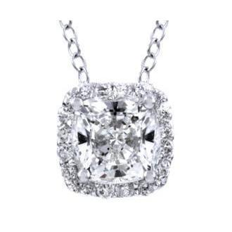 1.7 Carats Cushion & Round Halo Genuine Diamond Pendant White Gold 14K