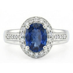 1.80 Carat Sri Lankan Sapphire And Round Natural Earth Mined Diamond ( Not Lab Grown ) s Ring 14K White Gold
