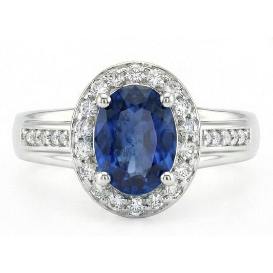 1.80 Carat Sri Lankan Sapphire And Round Natural Earth Mined Diamond ( Not Lab Grown ) s Ring 14K White Gold