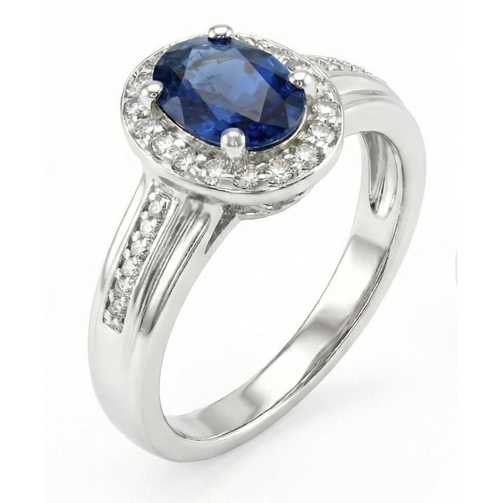 1.80 Carat Sri Lankan Sapphire And Round Natural Earth Mined Diamond ( Not Lab Grown ) s Ring 14K White Gold