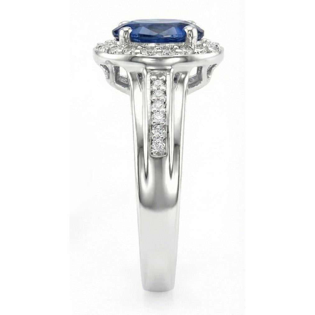 1.80 Carat Sri Lankan Sapphire And Round Natural Earth Mined Diamond ( Not Lab Grown ) s Ring 14K White Gold