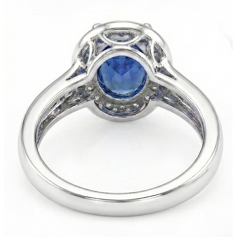 1.80 Carat Sri Lankan Sapphire And Round Natural Earth Mined Diamond ( Not Lab Grown ) s Ring 14K White Gold