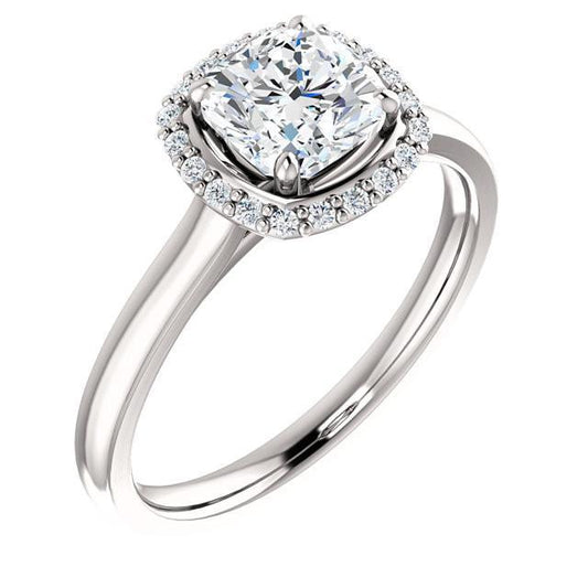 1.80 Carats Cushion & Halo Round Real Diamond Anniversary Ring WG 14K