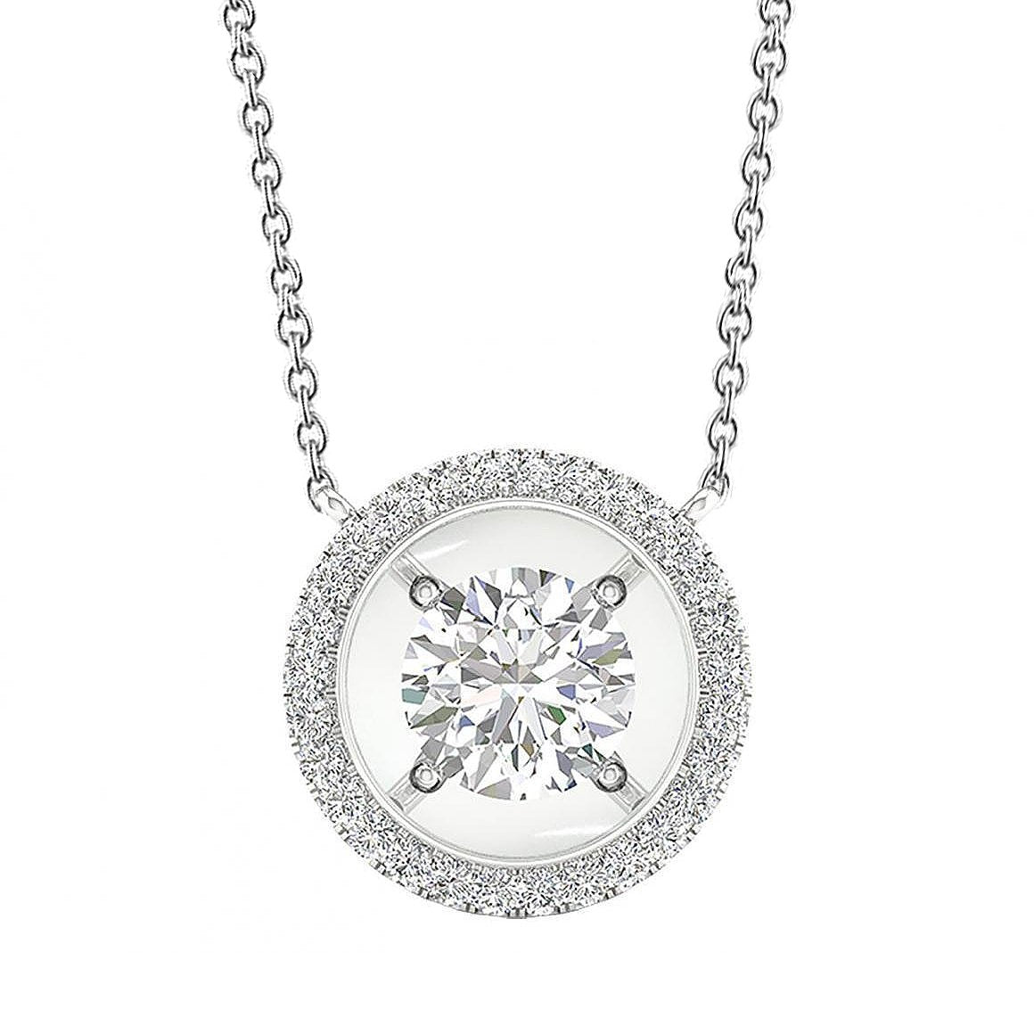 1.80 Carats Genuine Diamonds Circle Pendant Necklace With Chain White Gold