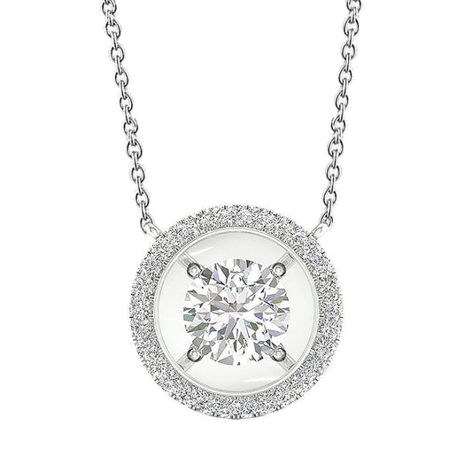 1.80 Carats Genuine Diamonds Circle Pendant Necklace With Chain White Gold