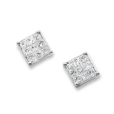 1.80 Carats Genuine Princess Diamond Stud Earring 14K White Gold