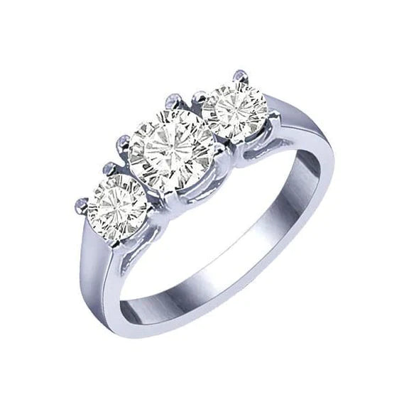 1.80 Carats Three Stone Round Real Diamond Wedding Ring White Gold 14K