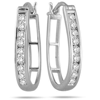 1.80 Ct Genuine Round Cut Diamond Oval Style Hoop Earring 14K White Gold