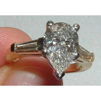 1.81 Ct. Natural Diamonds Pear Cut Three Stone Two Tone Gold Ring