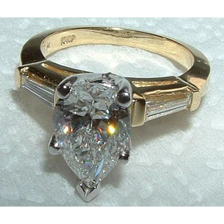 1.81 Ct. Natural Diamonds Pear Cut Three Stone Two Tone Gold Ring