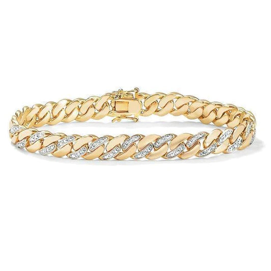 1.85 Carats 14K Yellow Gold Round Natural Diamond Men Bracelet