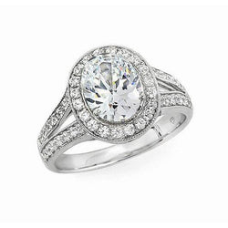 1.85 Carats Oval And Round Natural Diamond Halo Engagement Ring White Gold 14K