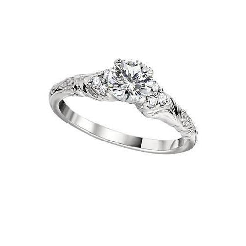 1.85 Carats Real Round Cut Diamond Antique Style Engagement Ring White Gold - Engagement Ring-harrychadent.ca