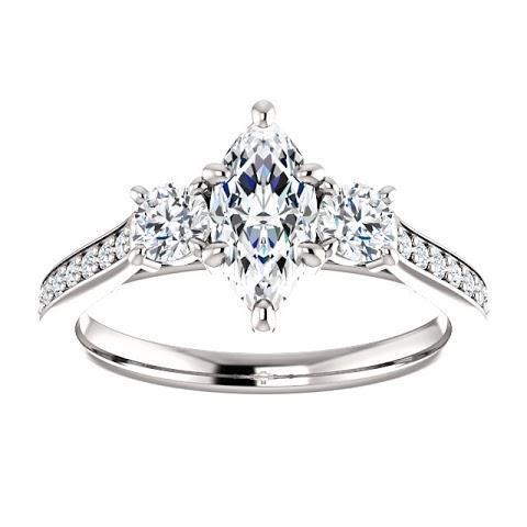 1.85 Ct. 3 Stone Marquise With Round Halo Genuine Diamonds Ring New