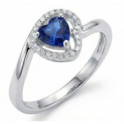 1.85 Ct Heart & Round Sri Lanka Sapphire & Natural Earth Mined Diamond ( Not Lab Grown ) s Ring White Gold