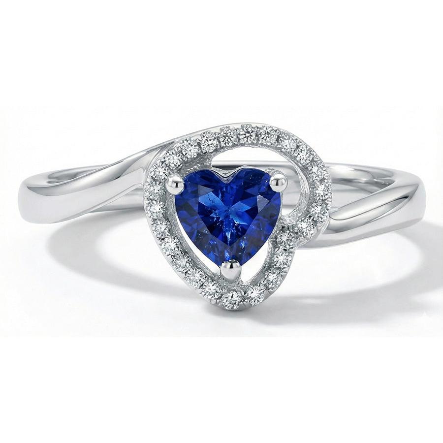 1.85 Ct Heart & Round Sri Lanka Sapphire & Natural Earth Mined Diamond ( Not Lab Grown ) s Ring White Gold