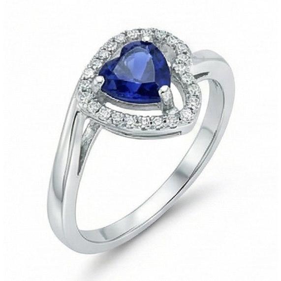 1.85 Ct Heart & Round Sri Lanka Sapphire & Natural Earth Mined Diamond ( Not Lab Grown ) s Ring White Gold