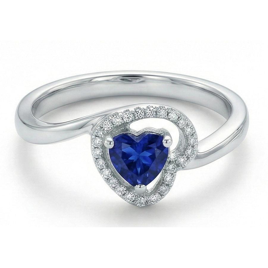 1.85 Ct Heart & Round Sri Lanka Sapphire & Natural Earth Mined Diamond ( Not Lab Grown ) s Ring White Gold