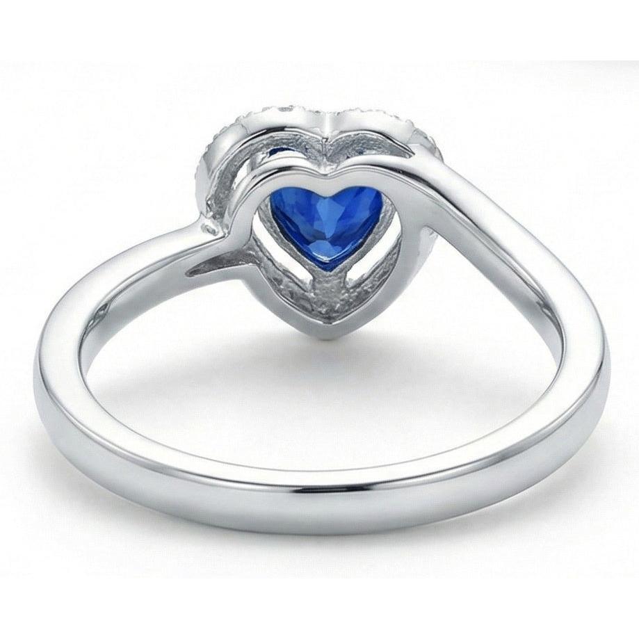 1.85 Ct Heart & Round Sri Lanka Sapphire & Natural Earth Mined Diamond ( Not Lab Grown ) s Ring White Gold