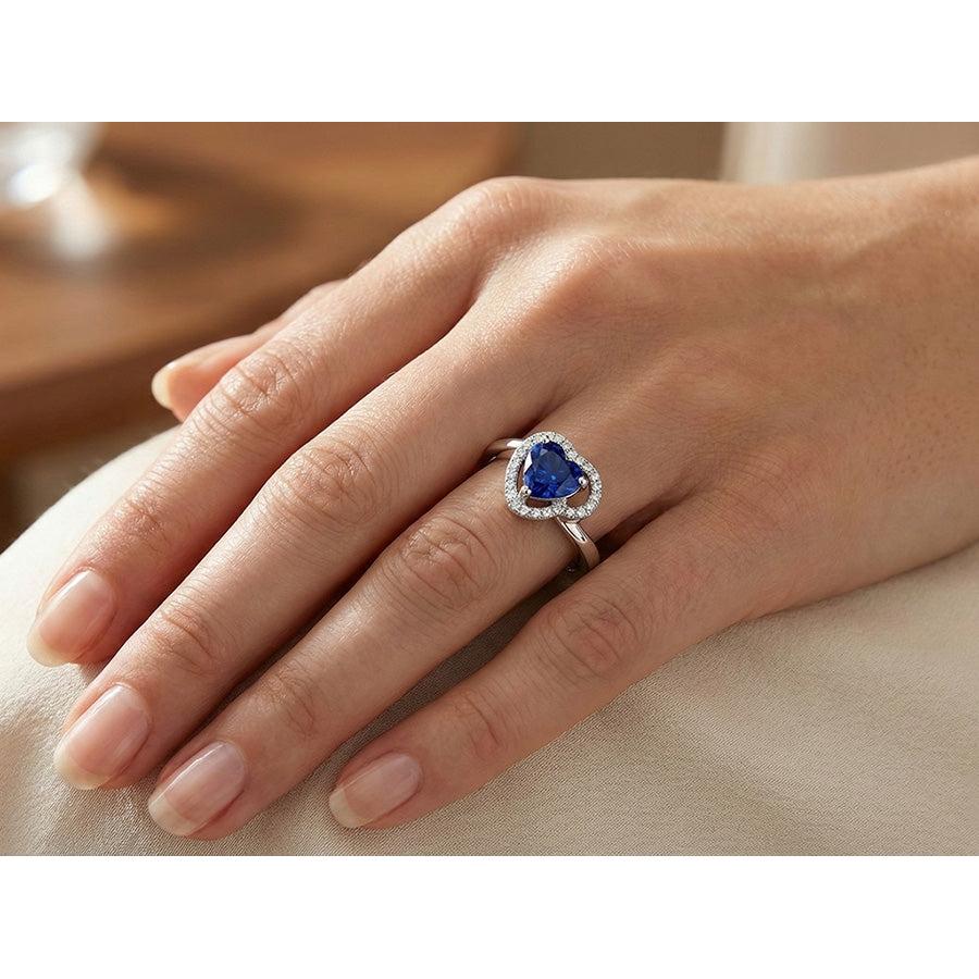1.85 Ct Heart & Round Sri Lanka Sapphire & Natural Earth Mined Diamond ( Not Lab Grown ) s Ring White Gold