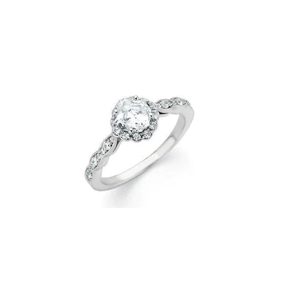 1.86 Ct. Asscher Round Brilliant Natural Diamond Wedding Halo Ring