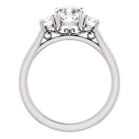 1.90 Ct 3 Stone Cushion Genuine Diamond Engagement Ring Band White