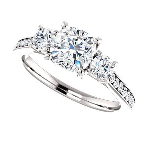 1.90 Ct 3 Stone Cushion Genuine Diamond Engagement Ring 