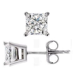 1.90 Ct 4 Prong Set Princess Cut Natural Earth Mined Diamond Stud Earrings White Gold