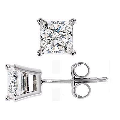 1.90 Ct 4 Prong Set Princess Cut Natural Diamond Stud Earrings White Gold