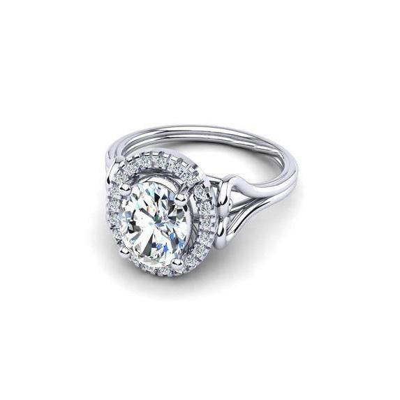 1.90 Ct Oval Real Diamond Anniversary Halo Ring - Halo Ring-harrychadent.ca