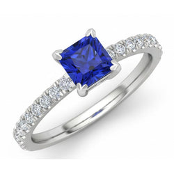 1.90 Ct Sri Lanka Blue Sapphire Natural Earth Mined Diamond ( Not Lab Grown )  Engagement Ring White Gold 14K