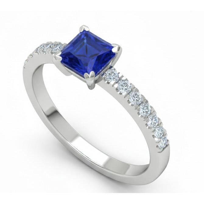 1.90 Ct Sri Lanka Blue Sapphire Natural Earth Mined Diamond ( Not Lab Grown )  Engagement Ring White Gold 14K