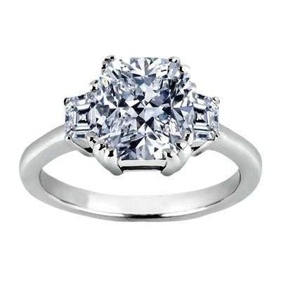 1.91 Carat Real Cushion Diamond Three 3 Stone Ring Gold New