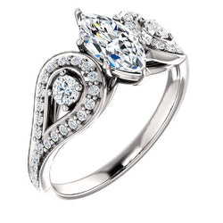 1.95 Carats Marquise And Round Real Diamond Three Stone Style Ring