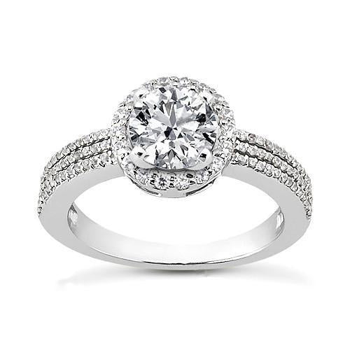 1.99 Carat Halo Real Diamond 3 Row Engagement Ring White Gold 14K
