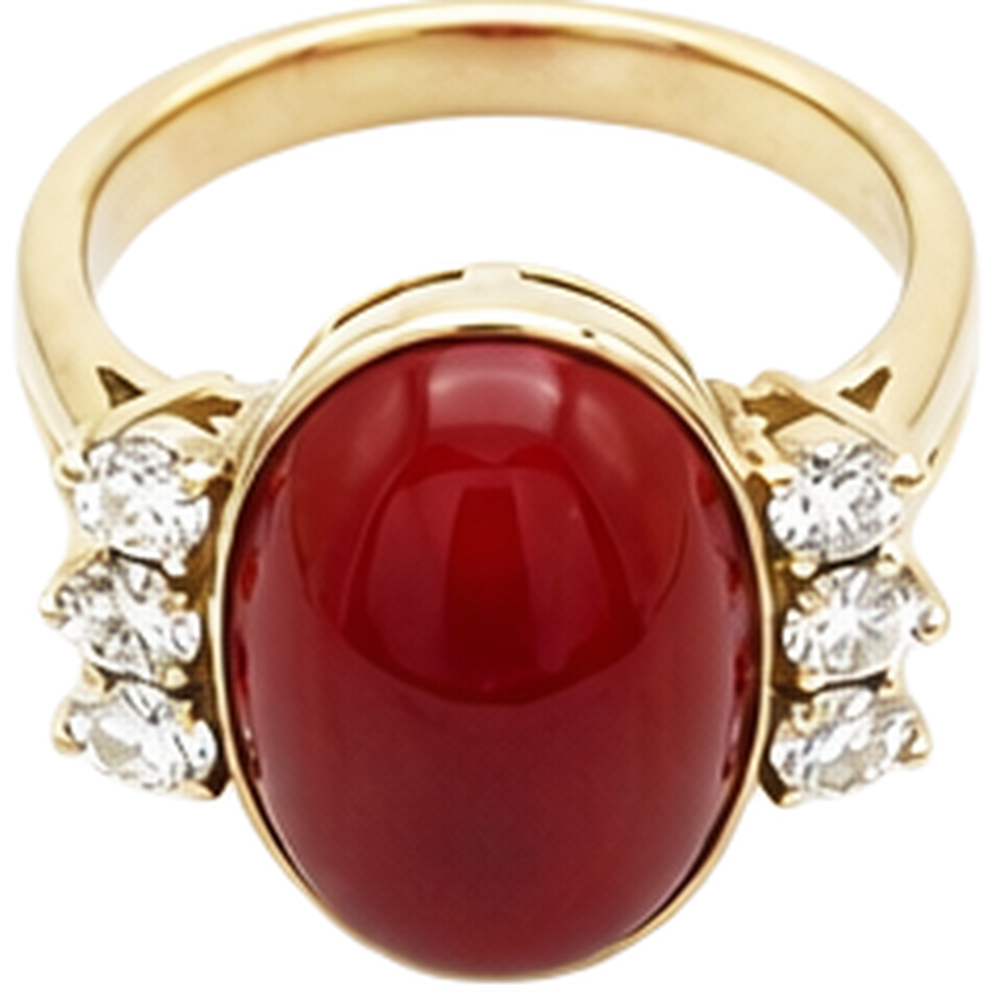 10.25 Carats Big Red Coral With Natural Earth Mined Diamond ( Not Lab Grown )s Ring New Yellow Gold 14K
