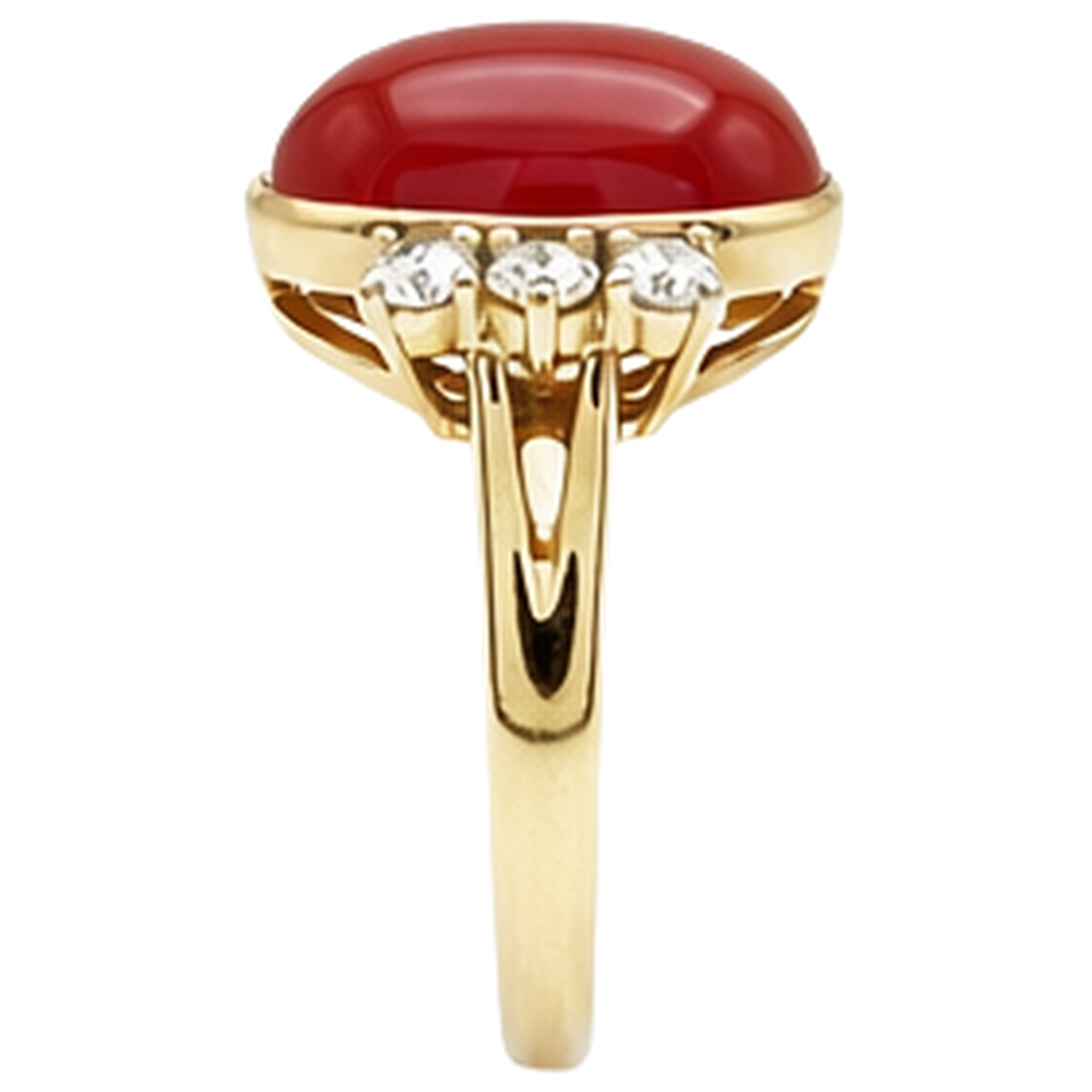 10.25 Carats Big Red Coral With Natural Earth Mined Diamond ( Not Lab Grown )s Ring New Yellow Gold 14K