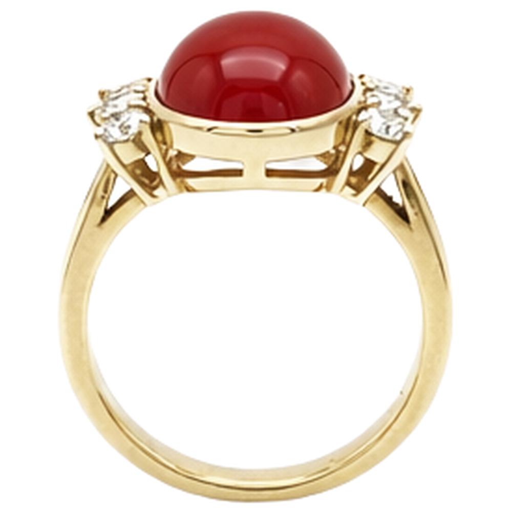 10.25 Carats Big Red Coral With Natural Earth Mined Diamond ( Not Lab Grown )s Ring New Yellow Gold 14K